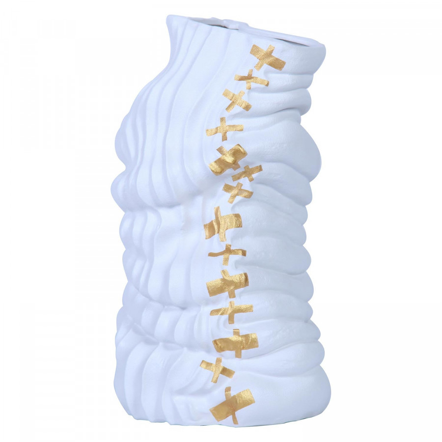 Furnings - Modern and Elegant White Ceramic Vase with Gold Accents