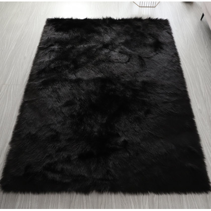 Furnings Cozy Ultra Soft Fluffy Faux Fur Black Area Rug - 5'L x 3'W