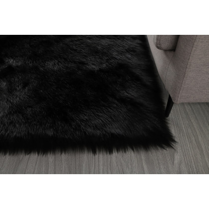 Furnings Cozy Ultra Soft Fluffy Faux Fur Black Area Rug - 5'L x 3'W