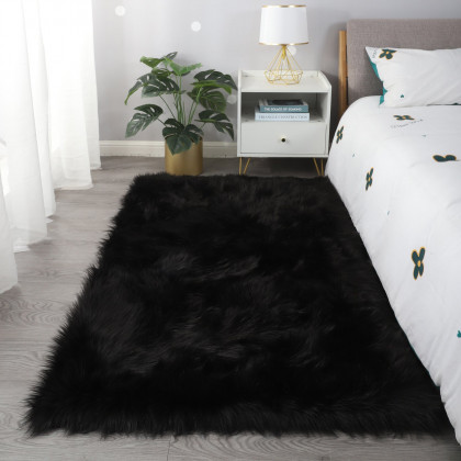 Furnings Cozy Ultra Soft Fluffy Faux Fur Black Area Rug - 5'L x 3'W