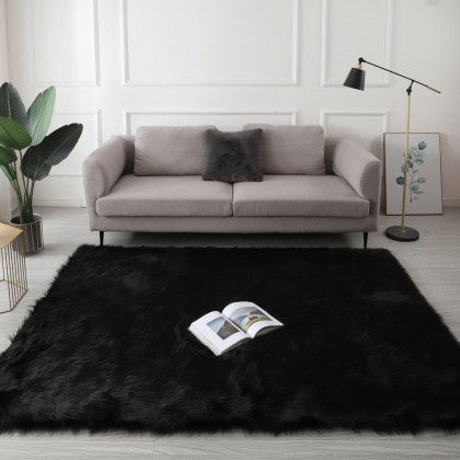 Furnings Cozy Ultra Soft Fluffy Faux Fur Black Area Rug - 5'L x 3'W