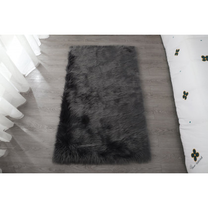 Furnings Cozy Ultra Soft Fluffy Faux Fur Gray Area Rug - 7'L x 5'W
