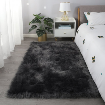Furnings Cozy Ultra Soft Fluffy Faux Fur Gray Area Rug - 7'L x 5'W