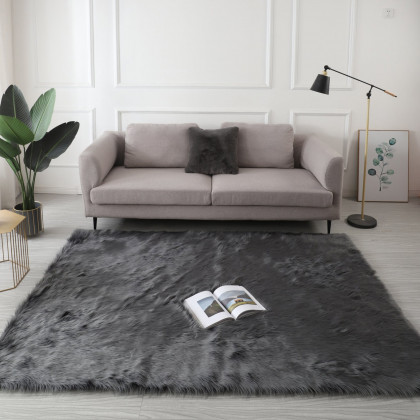 Furnings Cozy Ultra Soft Fluffy Faux Fur Gray Area Rug - 7'L x 5'W