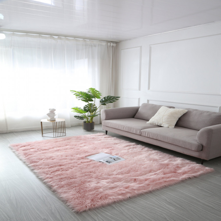 Furnings Cozy Ultra Soft Fluffy Faux Fur Pink Area Rug - 6'L x 4'W