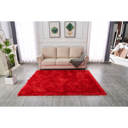 Furnings Cozy Ultra Soft Fluffy Faux Fur Red Area Rug - 7'L x 5'W