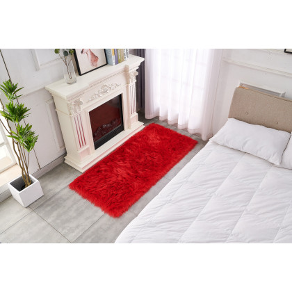 Furnings Cozy Ultra Soft Fluffy Faux Fur Red Area Rug - 7'L x 5'W