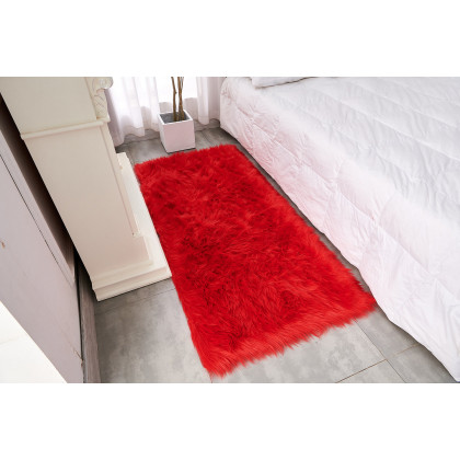 Furnings Cozy Ultra Soft Fluffy Faux Fur Red Area Rug - 7'L x 5'W
