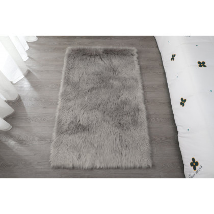Furnings Cozy Ultra Soft Fluffy Faux Fur Light Gray Area Rug - 5'L x 3'W