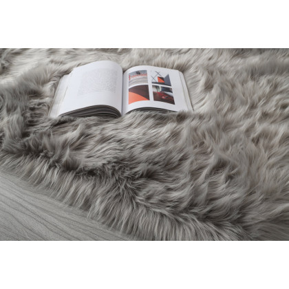 Furnings Cozy Ultra Soft Fluffy Faux Fur Light Gray Area Rug - 5'L x 3'W