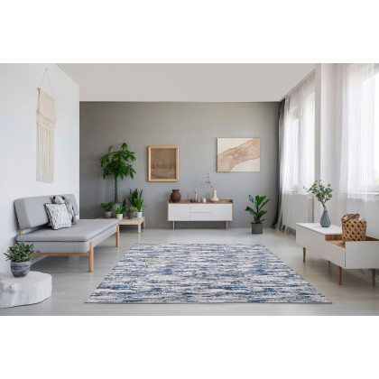 Furnings Milano Washable Nautical Navy Blue Woven Area Rug - 11'L x 8'W
