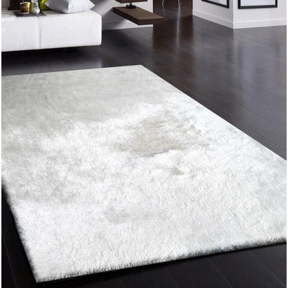 Furnings Fancy Collection Solid White Shag Area Rug - 11'L x 8'W x 1"H