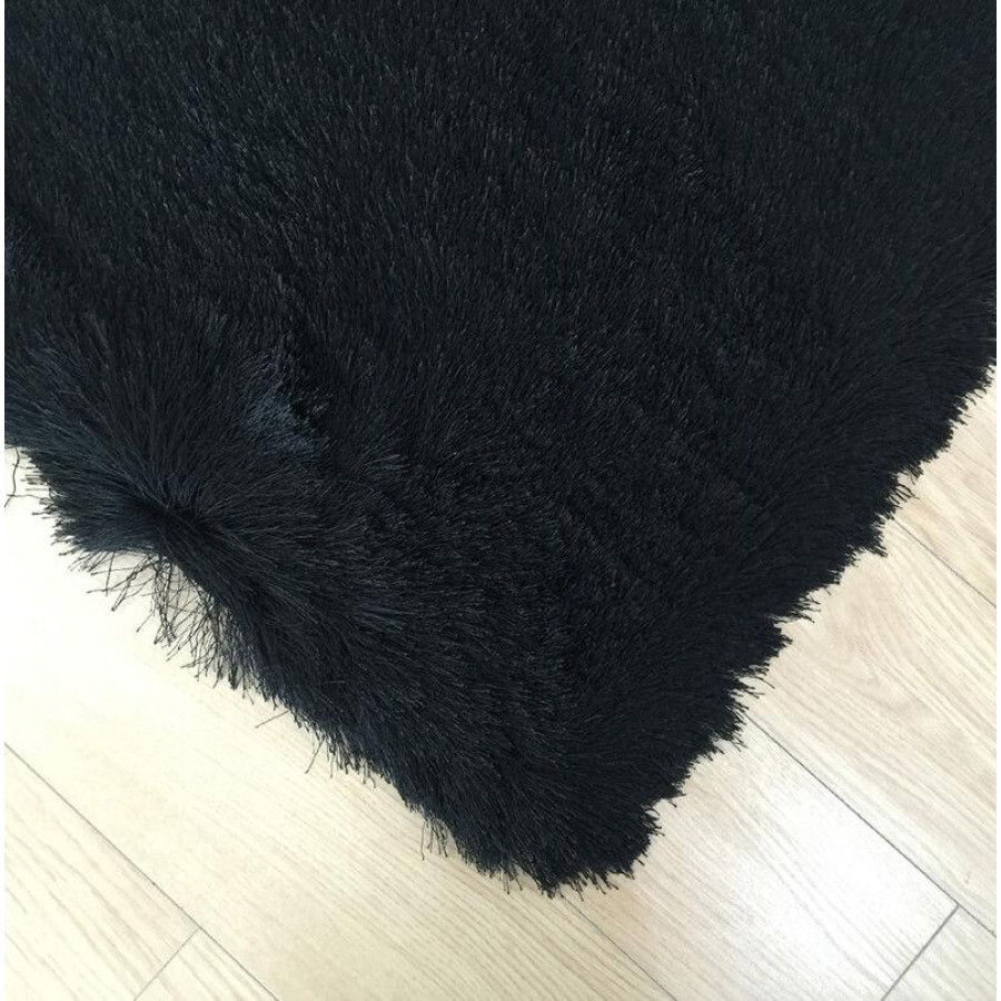 Furnings Fancy Collection Solid Black Shag Area Rug - 7'L x 5'W x 1"H