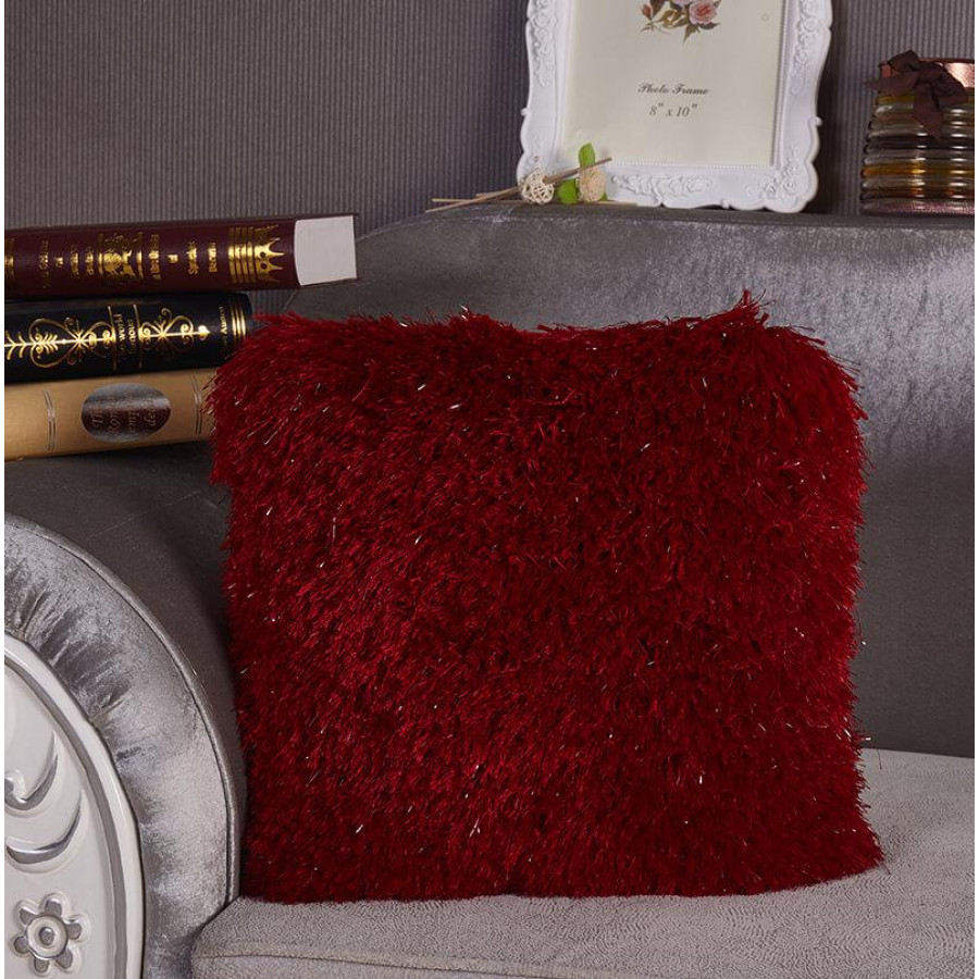 Furnings - Decorative Shaggy Pillow with Lurex in Red