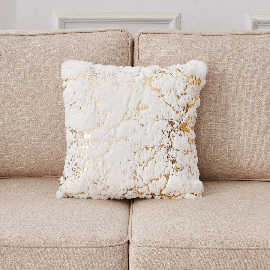 Furnings - Agnes Luxury White and Gold Chinchilla Faux Fur Decorative Pillow Throw