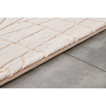Furnings Lily Luxury Beige Geometric Abstract Gold-Gilded Chinchilla Faux Fur Area Rug - 3'L x 2'W