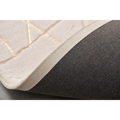 Furnings Lily Luxury Beige Geometric Abstract Gold-Gilded Chinchilla Faux Fur Area Rug - 3'L x 2'W