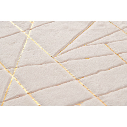 Furnings Lily Luxury Beige Geometric Abstract Gold-Gilded Chinchilla Faux Fur Area Rug - 7'L x 5'W