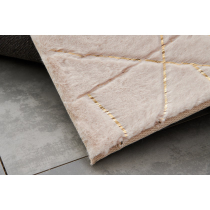 Furnings Lily Luxury Beige Geometric Abstract Gold-Gilded Chinchilla Faux Fur Area Rug - 7'L x 5'W
