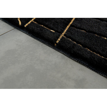 Furnings Lily Luxury Black Geometric Washable Abstract Gold-Gilded Chinchilla Faux Fur Area Rug - 5'L x 3'W