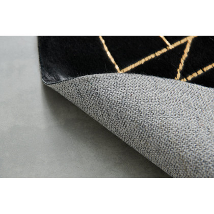 Furnings Lily Luxury Black Geometric Washable Abstract Gold-Gilded Chinchilla Faux Fur Area Rug - 5'L x 3'W