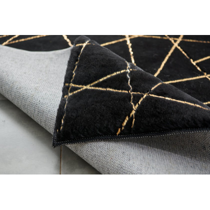 Furnings Lily Luxury Black Geometric Washable Abstract Gold-Gilded Chinchilla Faux Fur Area Rug - 5'L x 3'W