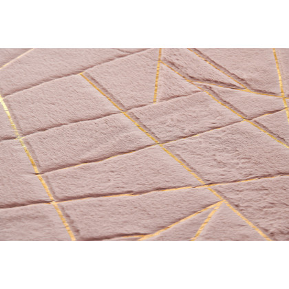 Furnings - Lily Luxury Dust Pink Geometric Washable Abstract Gold-Gilded Chinchilla Faux Fur Area Rug
