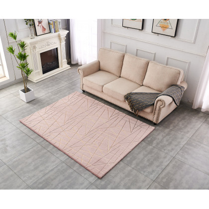 Furnings Lily Luxury Dust Pink Geometric Washable Abstract Gold-Gilded Chinchilla Faux Fur Area Rug - 11'L x 8'W