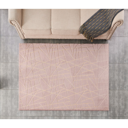 Furnings Lily Luxury Dust Pink Geometric Washable Abstract Gold-Gilded Chinchilla Faux Fur Area Rug - 11'L x 8'W