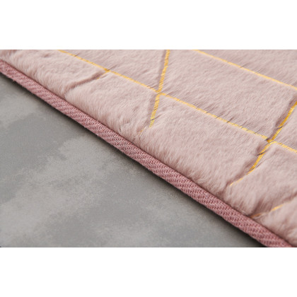 Furnings Lily Luxury Dust Pink Geometric Washable Abstract Gold-Gilded Chinchilla Faux Fur Area Rug - 11'L x 8'W