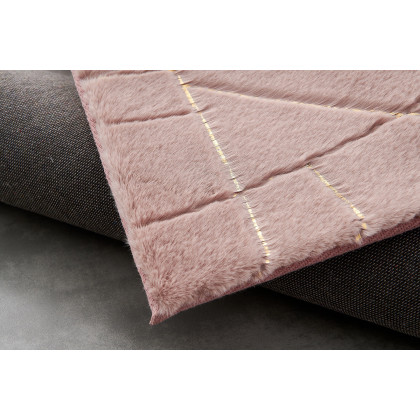 Furnings Lily Luxury Dust Pink Geometric Washable Abstract Gold-Gilded Chinchilla Faux Fur Area Rug - 11'L x 8'W