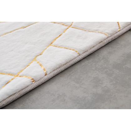 Furnings Lily Luxury White Geometric Abstract Gold-Gilded Chinchilla Faux Fur Area Rug - 7'L x 5'W
