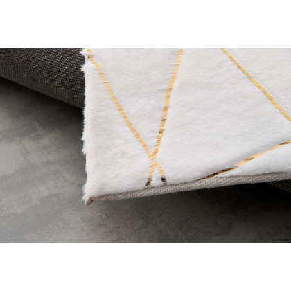 Furnings Lily Luxury White Geometric Abstract Gold-Gilded Chinchilla Faux Fur Area Rug - 7'L x 5'W