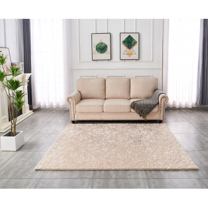 Furnings Lily Luxury Beige Abstract Gold-Gilded Chinchilla Faux Fur Area Rug - 7'L x 5'W