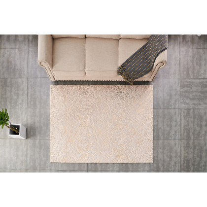 Furnings Lily Luxury Beige Abstract Gold-Gilded Chinchilla Faux Fur Area Rug - 7'L x 5'W