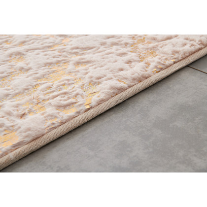 Furnings Lily Luxury Beige Abstract Gold-Gilded Chinchilla Faux Fur Area Rug - 7'L x 5'W