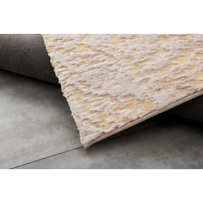 Furnings Lily Luxury Beige Abstract Gold-Gilded Chinchilla Faux Fur Area Rug - 7'L x 5'W