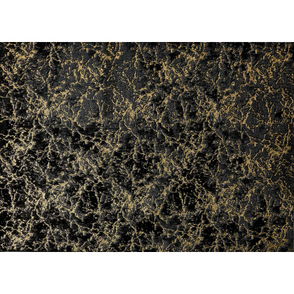 Furnings Lily Luxury Washable Black Abstract Gold-Gilded Chinchilla Faux Fur Area Rug - 9'L x 6'W