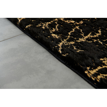 Furnings Lily Luxury Washable Black Abstract Gold-Gilded Chinchilla Faux Fur Area Rug - 9'L x 6'W