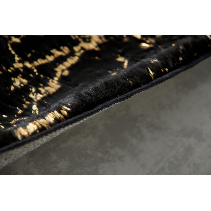 Furnings Lily Luxury Washable Black Abstract Gold-Gilded Chinchilla Faux Fur Area Rug - 10.5'L x 7.5'W