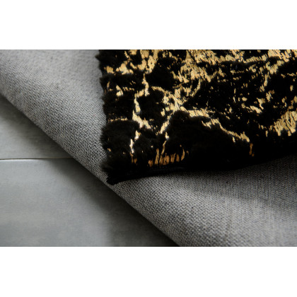 Furnings Lily Luxury Washable Black Abstract Gold-Gilded Chinchilla Faux Fur Area Rug - 10.5'L x 7.5'W