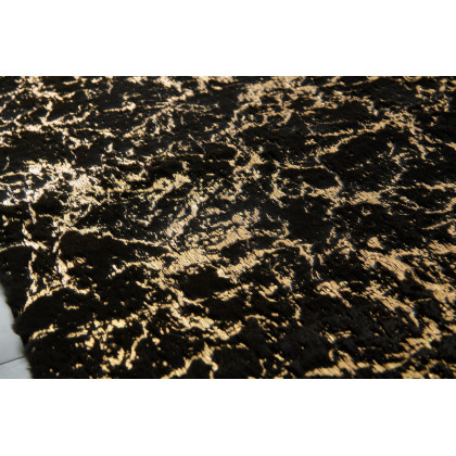 Furnings Lily Luxury Washable Black Abstract Gold-Gilded Chinchilla Faux Fur Area Rug - 10.5'L x 7.5'W