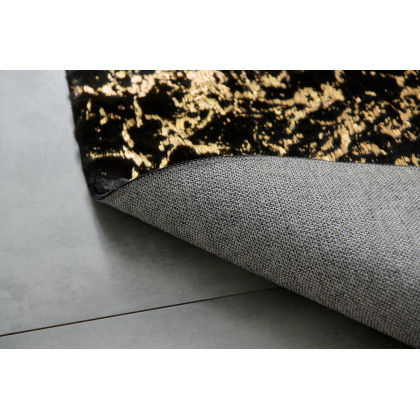 Furnings Lily Luxury Washable Black Abstract Gold-Gilded Chinchilla Faux Fur Area Rug - 10.5'L x 7.5'W