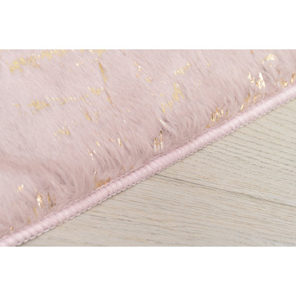 Furnings Lily Luxury Washable Dust Pink Abstract Gold-Gilded Chinchilla Faux Fur Area Rug - 3'L x 2'W
