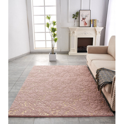 Furnings Lily Luxury Washable Dust Pink Abstract Gold-Gilded Chinchilla Faux Fur Area Rug - 3'L x 2'W