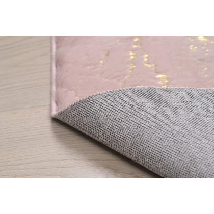 Furnings Lily Luxury Washable Dust Pink Abstract Gold-Gilded Chinchilla Faux Fur Area Rug - 3'L x 2'W