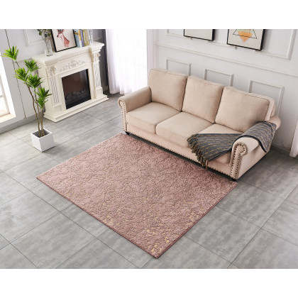 Furnings Lily Luxury Washable Dust Pink Abstract Gold-Gilded Chinchilla Faux Fur Area Rug - 3'L x 2'W