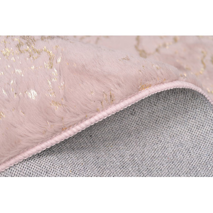 Furnings Lily Luxury Washable Dust Pink Abstract Gold-Gilded Chinchilla Faux Fur Area Rug - 3'L x 2'W