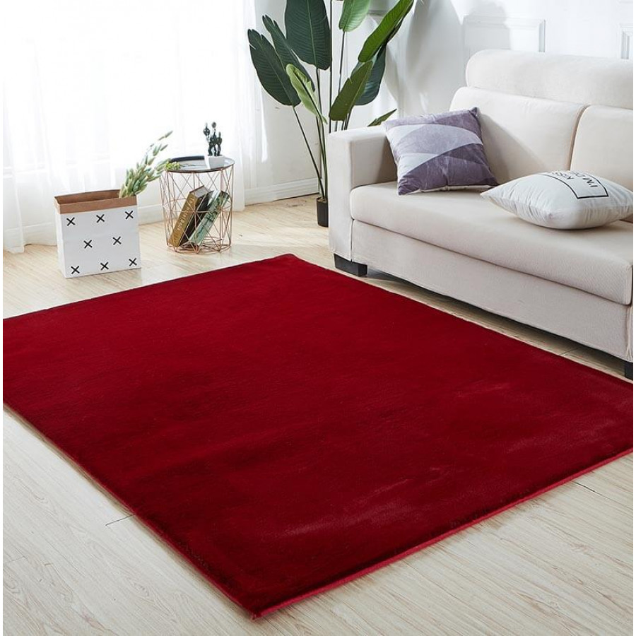 Furnings Lily Luxury Red Chinchilla Faux Fur Area Rug - 9'8"L x 6'6"W x 1" H
