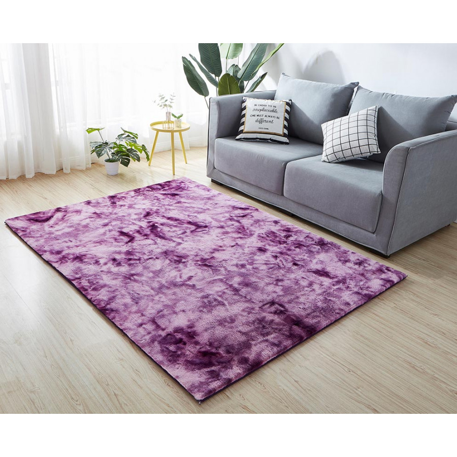 Furnings Lily Luxury Purple Tie-Die Chinchilla Faux Fur Area Rug - 9'8"L x 6'6"W x 1" H